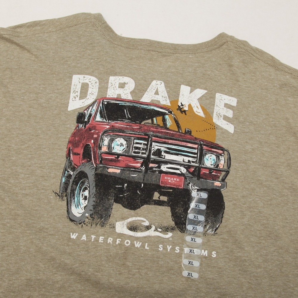 Drake Waterfowl Systems Men's XL Tan Heather Off-Road Truck Graphic T-Shirt NWT